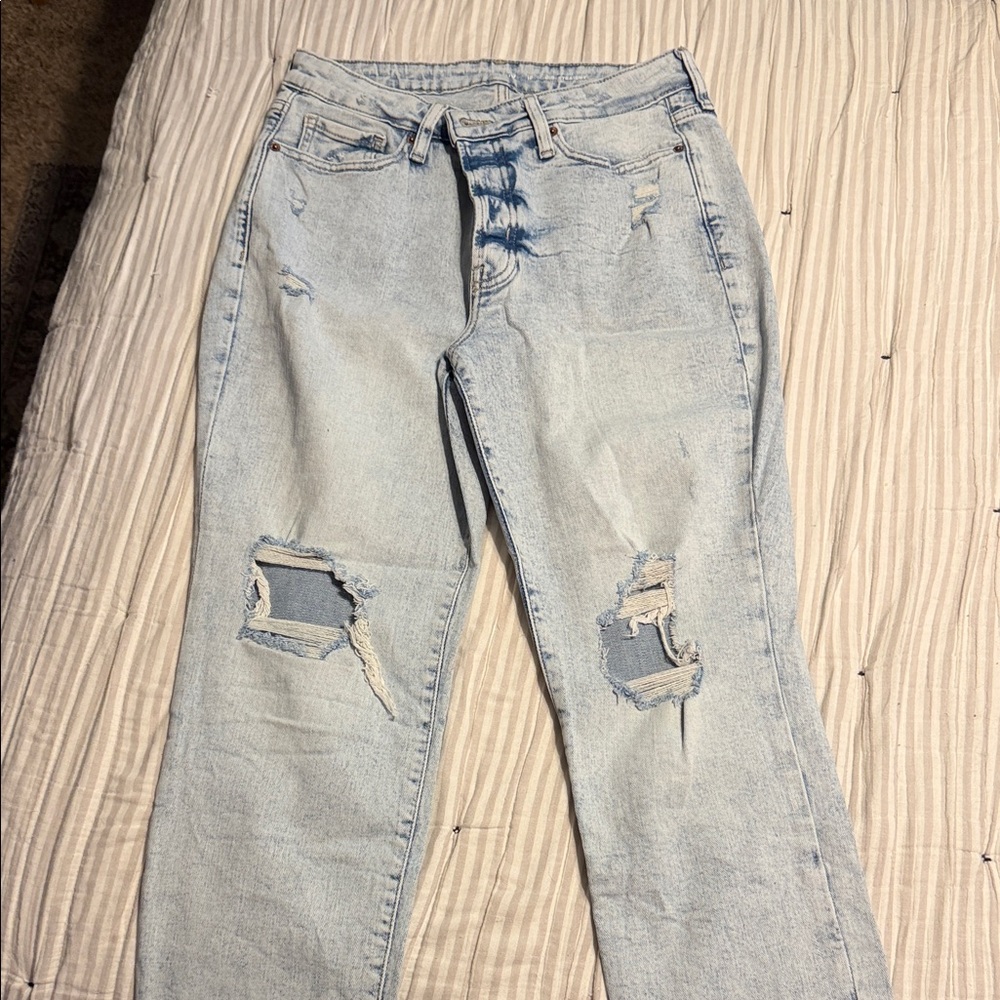 Old Navy Light Blue Ripped Straight Leg Jeans